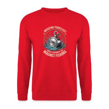Wochenendvorhersage 100- Chance auf Magnetangel - Unisex Pullover - Rot - Vorne - Alina (178cm) & Michal (187cm)