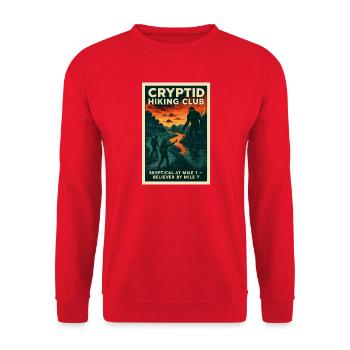 Vom Skeptiker zum Gläubigen | Wanderhumor - Unisex Pullover - Rot - Vorne - Alina (178cm) & Michal (187cm)