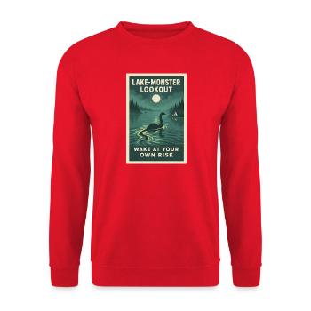 Seeungeheuer-Wache | Grusel am See - Unisex Pullover - Rot - Vorne - Alina (178cm) & Michal (187cm)