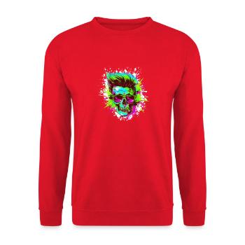 Techno Totenkopf Party - Unisex Pullover - Rot - Vorne - Alina (178cm) & Michal (187cm)