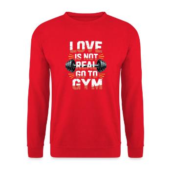 L’amour n’est pas réel - direction la salle de sport - Sweat-shirt Unisexe - rouge - Devant - Alina (178cm) & Michal (187cm)