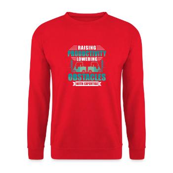 Staplerfahrer Englisch Spruch Stapler - Unisex Pullover - Rot - Vorne - Alina (178cm) & Michal (187cm)