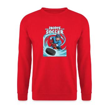 Eishockey Humor, besser als Fußball - Unisex Pullover - Rot - Vorne - Alina (178cm) & Michal (187cm)
