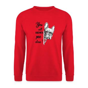  You Will Never Pee Alone Französische Bulldogge - Unisex Pullover - Rot - Vorne - Alina (178cm) & Michal (187cm)