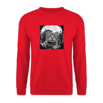 Selfie de chat de rue sympa dans le quartier - Sweat-shirt Unisexe - rouge - Devant - Alina (178cm) & Michal (187cm)