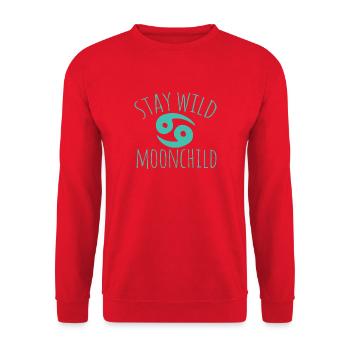 Bleib wild, Mondkind - Unisex Pullover - Rot - Vorne - Alina (178cm) & Michal (187cm)