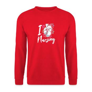 Pfleger Krankenhaus Krankenpfleger Geschenk - Unisex Pullover - Rot - Vorne - Alina (178cm) & Michal (187cm)