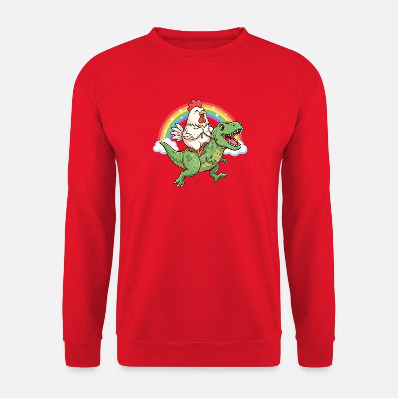 Chicken Riding T-Rex Dinosaur Rainbow - Unisex Sweatshirt - red