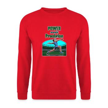 Speerwerwurf: Power Meets Precision - Unisex Pullover - Rot - Vorne - Alina (178cm) & Michal (187cm)