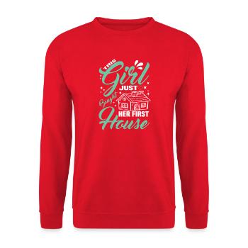 Cette fille a acheté sa première maison - Sweat-shirt Unisexe - rouge - Devant - Alina (178cm) & Michal (187cm)
