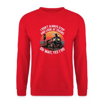 Je ne m’arrête pas toujours pour regarder les trains - Sweat-shirt Unisexe - rouge - Devant - Alina (178cm) & Michal (187cm)