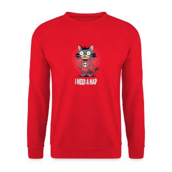 I Need A Nap Müde Katze  - Unisex Pullover - Rot - Vorne - Alina (178cm) & Michal (187cm)