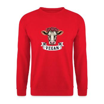 VEGAN Cow with Flower Wreath Animal Love Animal Welfare - Unisex Sweatshirt - red - Front - Alina (178cm) & Michal (187cm)