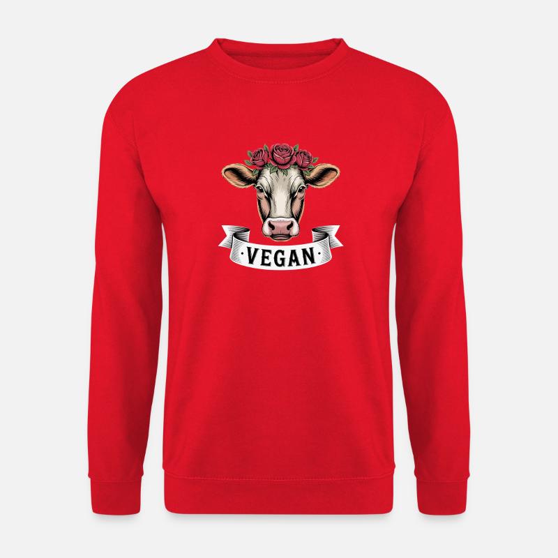 VEGAN Kuh Mit Blumenkranz Tierliebe Tierschutz - Unisex Pullover - Rot