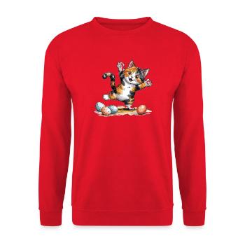 Cats Easter T-Shirt – Cat with Easter Eggs - Unisex Sweatshirt - red - Front - Alina (178cm) & Michal (187cm)