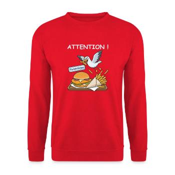 Funny Fish Roll Coastal Humor North Sea Baltic Sea - Unisex Sweatshirt - red - Front - Alina (178cm) & Michal (187cm)