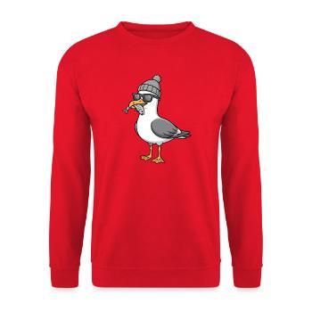 Moin seagull bird with cap and fish in mouth seagulls - Unisex Sweatshirt - red - Front - Alina (178cm) & Michal (187cm)