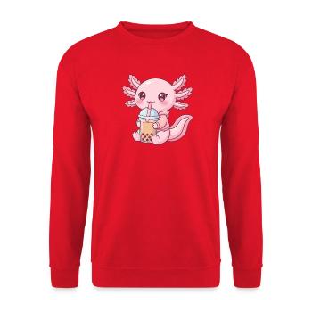 Kawaii Bubble Tea Pink Axolotl - Unisex Pullover - Rot - Vorne - Alina (178cm) & Michal (187cm)