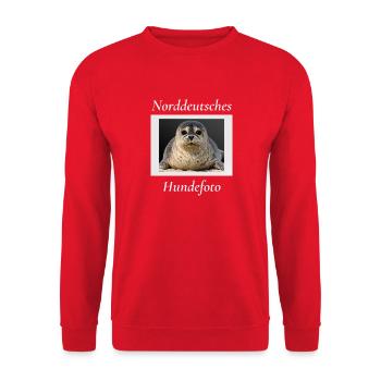 Norddeutsches Hundefoto Lustiger Seehund Nordsee  - Unisex Pullover - Rot - Vorne - Alina (178cm) & Michal (187cm)