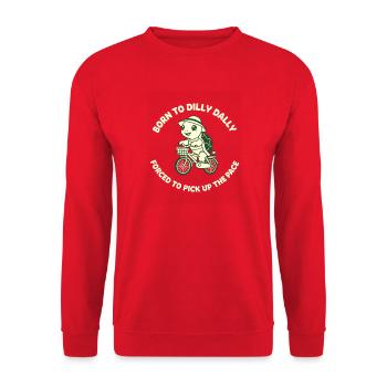 Snail on Bicycle – DillyDaily Saying - Unisex Sweatshirt - red - Front - Alina (178cm) & Michal (187cm)