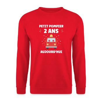 Petit Pompier 2 Ans Aujourd'hui - Sweat-shirt Unisexe - rouge - Devant - Alina (178cm) & Michal (187cm)