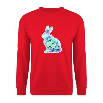 Hase Aquarell Blumen Ostern - Unisex Pullover - Rot - Vorne - Alina (178cm) & Michal (187cm)