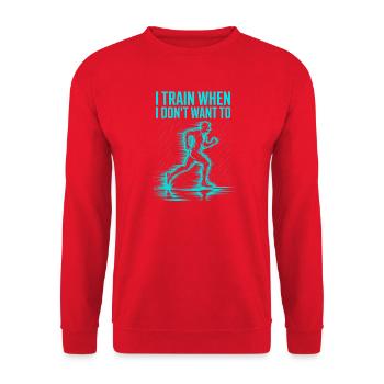 Ich trainiere auch, wenn ich keine Lust dazu habe – Läufer - Unisex Pullover - Rot - Vorne - Alina (178cm) & Michal (187cm)