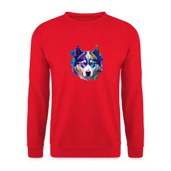 Sibirisches Husky-Hundeporträt Lebendiges Ölgemälde - Unisex Pullover - Rot - Vorne - Alina (178cm) & Michal (187cm)