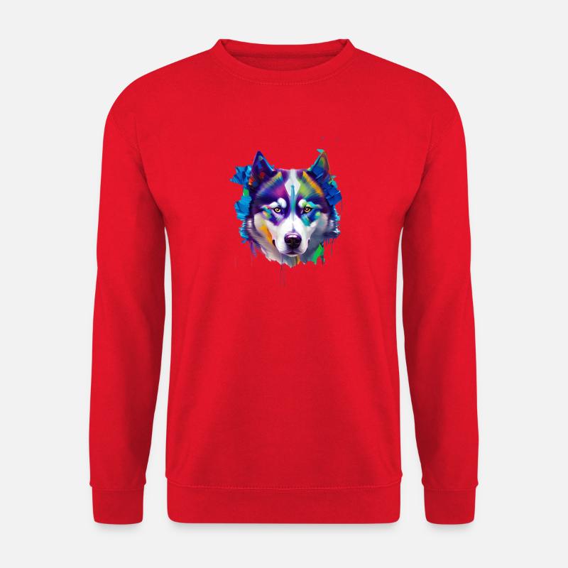 Sibirisches Husky-Hundeporträt Lebendiges Ölgemälde - Unisex Pullover - Rot
