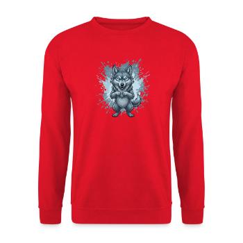 Dessin animé du Loup Bleu avec fond éclaboussé - Sweat-shirt Unisexe - rouge - Devant - Alina (178cm) & Michal (187cm)