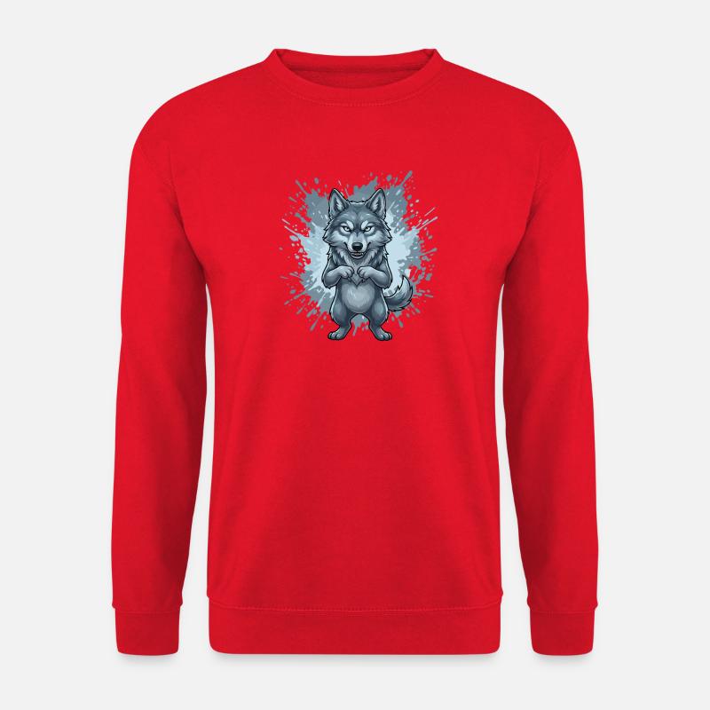 Blauer Wolf Cartoon mit Spritzhintergrund - Unisex Pullover - Rot