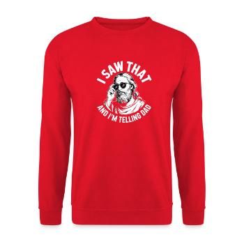  I Saw That And Im Telling Dad Jesus Humor - Unisex Pullover - Rot - Vorne - Alina (178cm) & Michal (187cm)