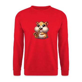 Saxophone hamster mignon, musique de dessin animé jazz - Sweat-shirt Unisexe - rouge - Devant - Alina (178cm) & Michal (187cm)
