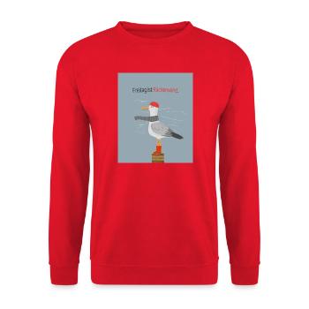 Freitag ist Rückenwind Möwe Spruch - Unisex Pullover - Rot - Vorne - Alina (178cm) & Michal (187cm)