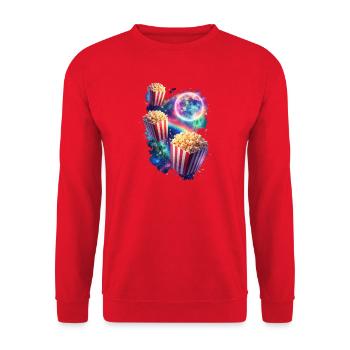 Kosmischer Popcornzauber - Unisex Pullover - Rot - Vorne - Alina (178cm) & Michal (187cm)