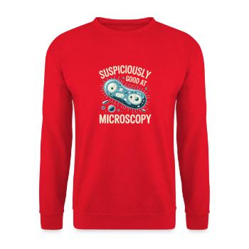Suspiciously good at the microscope | Microbiology - Unisex Sweatshirt - red - Front - Alina (178cm) & Michal (187cm)