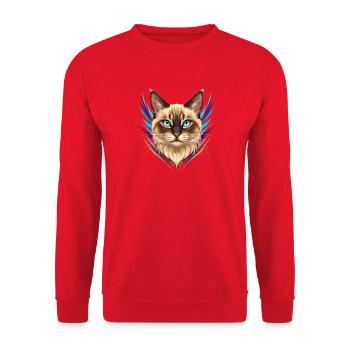Siam Katzenporträt Neon Akzente - Unisex Pullover - Rot - Vorne - Alina (178cm) & Michal (187cm)