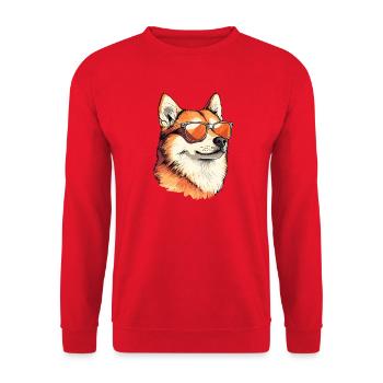 Shiba with sunglasses style - Unisex Sweatshirt - red - Front - Alina (178cm) & Michal (187cm)