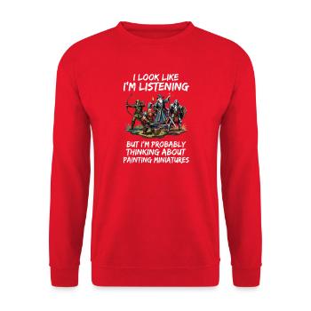 Ich höre zu – Miniaturen malen - Unisex Pullover - Rot - Vorne - Alina (178cm) & Michal (187cm)