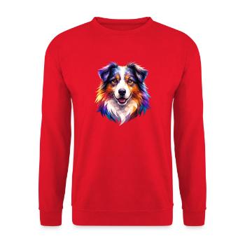 Colorful Aussie Polygon Art – Australian Shepherd  - Unisex Pullover - Rot - Vorne - Alina (178cm) & Michal (187cm)