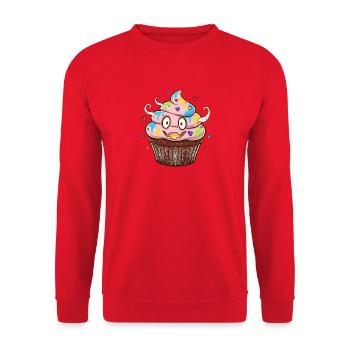 Bunter Cupcake mit Augen & Farben - Unisex Pullover - Rot - Vorne - Alina (178cm) & Michal (187cm)
