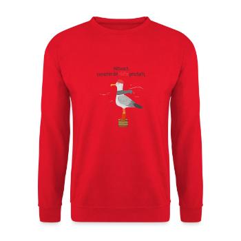  Lustiger Möwe Spruch  Mittwoch Halb Geschafft  - Unisex Pullover - Rot - Vorne - Alina (178cm) & Michal (187cm)