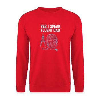 Yes, I Speak Fluent CAD Kompass und Zahnrad Design - Unisex Pullover - Rot - Vorne - Alina (178cm) & Michal (187cm)