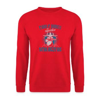 Coole Jungs spielen Schlagzeug / Musik, Instrument - Unisex Pullover - Rot - Vorne - Alina (178cm) & Michal (187cm)