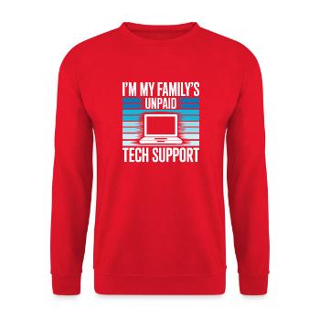 Ich bin der unbezahlte technische Support meiner Familie – lustiges Zitat - Unisex Pullover - Rot - Vorne - Alina (178cm) & Michal (187cm)