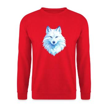 Polygon Wolf Eis Blau– Modern Art - Unisex Pullover - Rot - Vorne - Alina (178cm) & Michal (187cm)