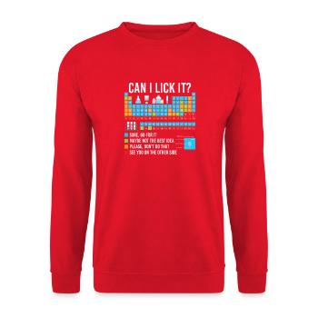 Can I Lick It Chemistry Periodic Table - Unisex Sweatshirt - red - Front - Alina (178cm) & Michal (187cm)