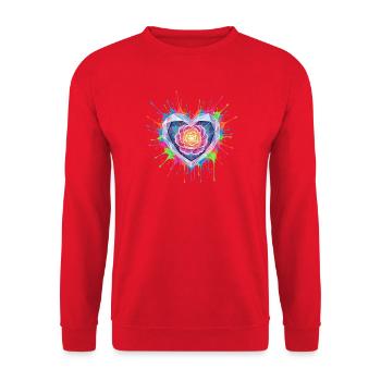 Geometrisches Herz mit Blütenfokus - Unisex Pullover - Rot - Vorne - Alina (178cm) & Michal (187cm)