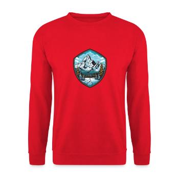 Bergsee Shield Berglandschaft Wald - Unisex Pullover - Rot - Vorne - Alina (178cm) & Michal (187cm)