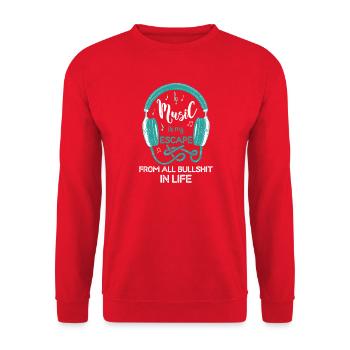 Music Is My Escape Headphones Graphic - Unisex Pullover - Rot - Vorne - Alina (178cm) & Michal (187cm)